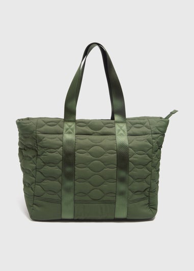 Khaki Quilted Tote Bag