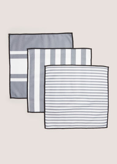 3 Pack Grey Striped Microfibre Cloths (29cmx29cm)