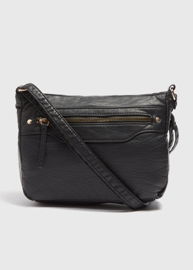 Black PU Washed Messenger Bag