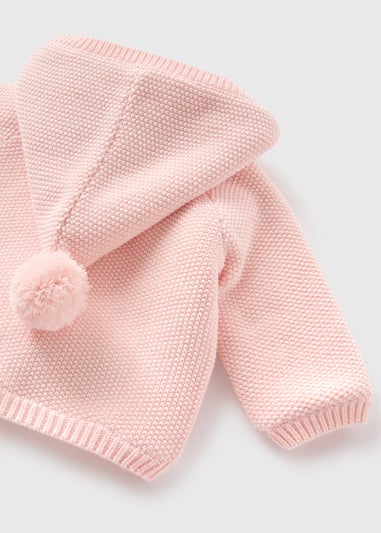 Baby Pink Borg Lined Knitted Cardigan (Newborn-23mths)