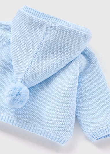 Baby Blue Borg Lined Knitted Cardigan (Newborn-23mths)