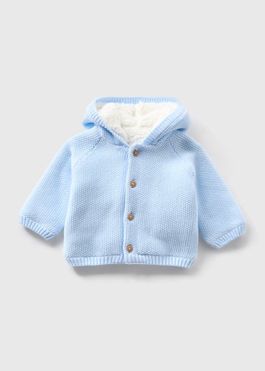 Baby Blue Borg Lined Knitted Cardigan (Newborn-23mths)