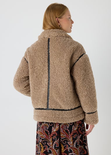 Beige Borg Aviator Jacket