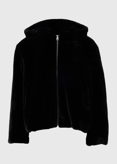 Black Faux Fur Hooded Coat