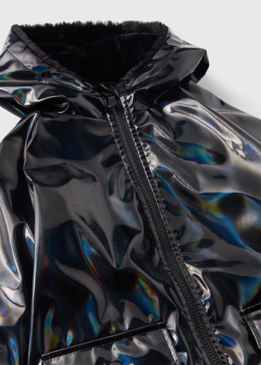 Girls Black Iridescent Rain Mac (7-15yrs)