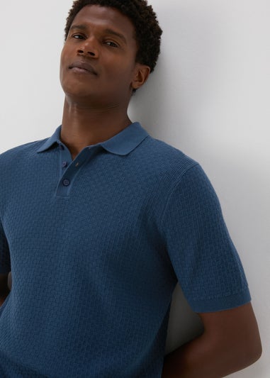 Blue Basketweave Polo Shirt