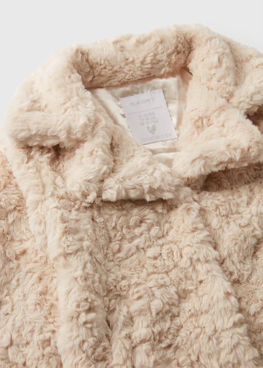 Girls Cream Textured Fur Coat (7-15yrs)