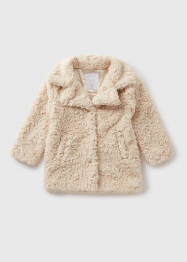 Girls Cream Textured Fur Coat (7-15yrs)