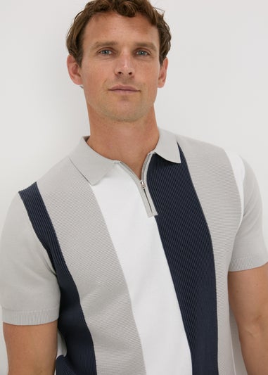 Grey Stripe Zip Polo Shirt