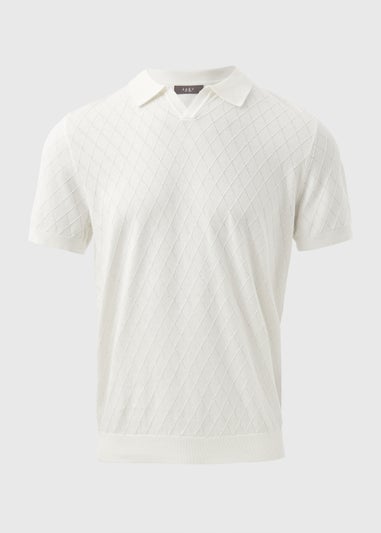 White Diamond Notch Texture Knitted Polo Shirt