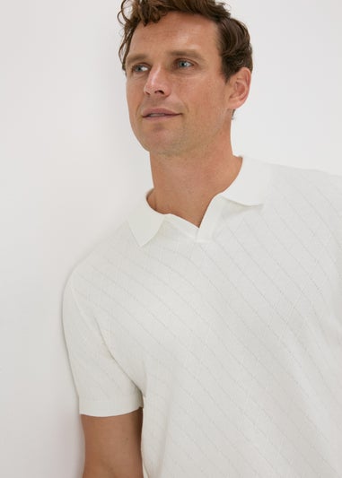 White Diamond Notch Texture Knitted Polo Shirt