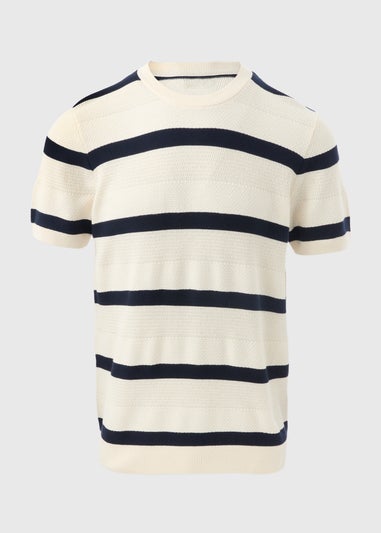 Ecru Stripe Knitted T-Shirt