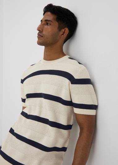 Ecru Stripe Knitted T-Shirt