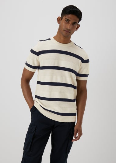 Ecru Stripe Knitted T-Shirt