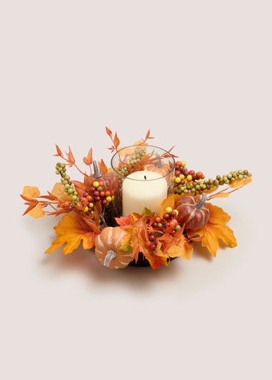 Orange Pumpkin Candle Wreath