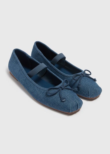 Denim Square Toe Ballet Shoes