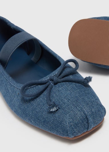 Denim Square Toe Ballet Shoes