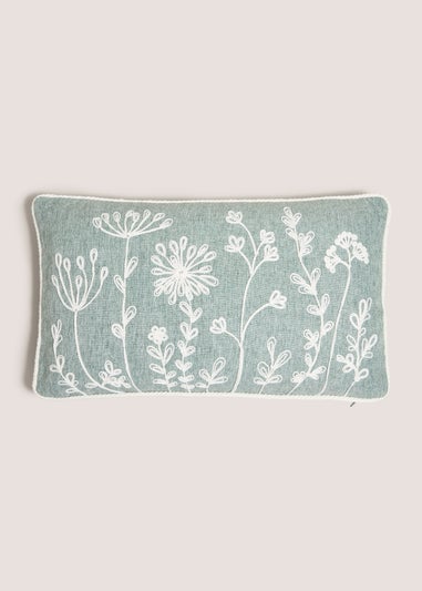 Green Embroidered Floral Cushion