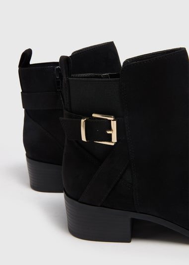 Black Wide Fit Buckle Block Heel Boots