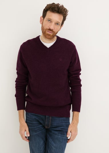 Lincoln Burgundy Lambswool V Neck Jumper