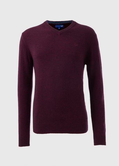 Lincoln Burgundy Lambswool V Neck Jumper