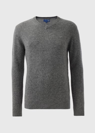 Lincoln Grey Lambswool V Neck Jumper