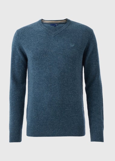 Lincoln Blue Lambswool V Neck Jumper