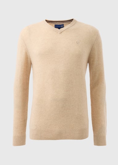 Lincoln Ecru Lambswool V Neck Jumper