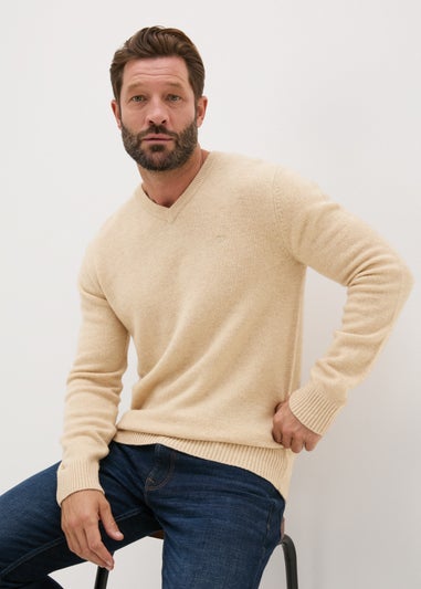 Lincoln Ecru Lambswool V Neck Jumper