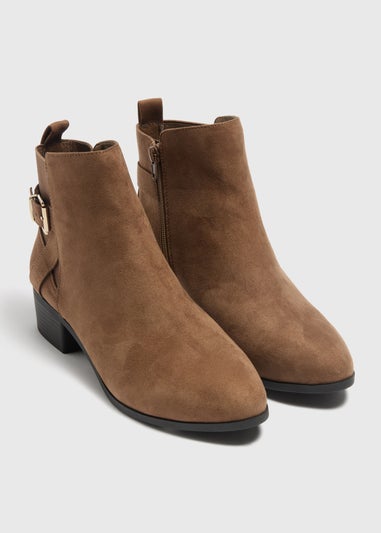 Taupe Wide Fit Buckle Block Heel Boots