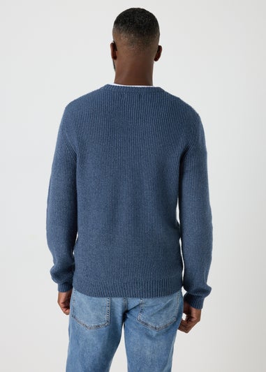 Blue Ribbed Crew Neck Jumper