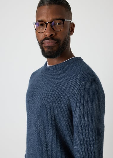 Blue Ribbed Crew Neck Jumper