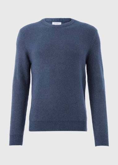 Blue Ribbed Crew Neck Jumper