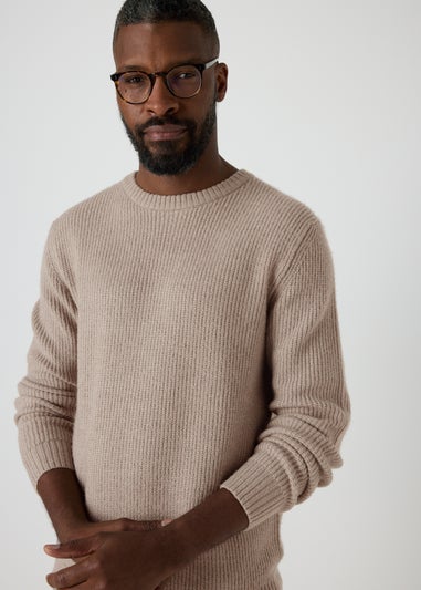 Stone Ribbed Crew Neck Jumper