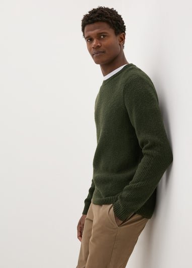 Khaki Ribbed Crew Neck Jumper