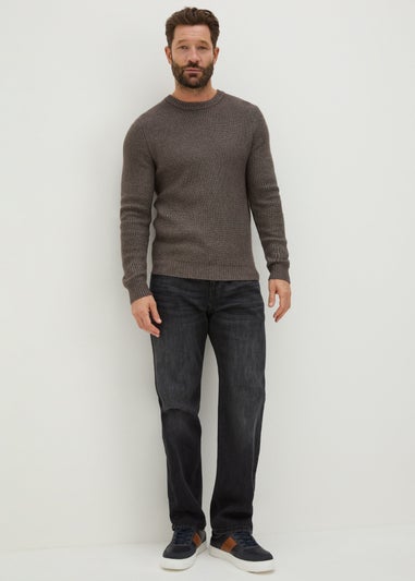 Brown Ribbed Crew Neck Jumper