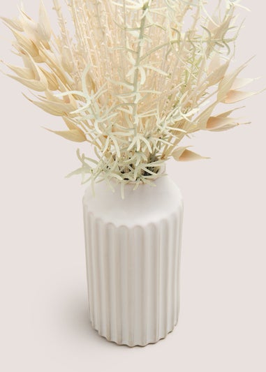 Dried Floral Arrangement In Cream Ribbed Vase (8cm x 8cm x 35cm)