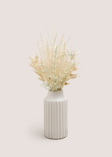 Dried Floral Arrangement In Cream Ribbed Vase (8cm x 8cm x 35cm)