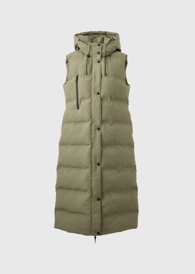 Khaki Contrast Long Padded Gilet