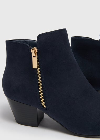 Navy Side Zip Heeled Boots