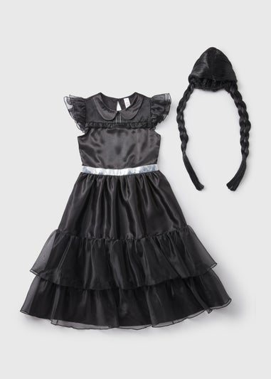 Kids Fancy Dress Black Prom Dress & Wig (4-13yrs)