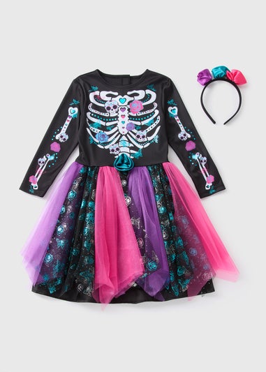 Day Of The Dead Girl Black Costume (1-9yrs)