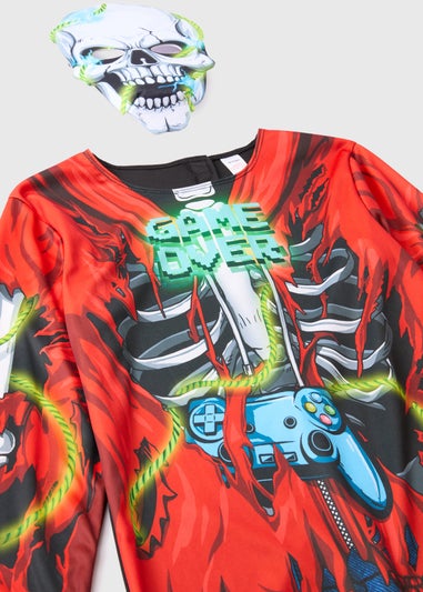 Kids Red Skeleton Gamer Boy Dress Up Costume