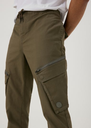 Khaki Zip Cargo Trousers