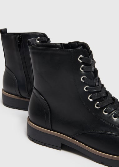 Soleflex Black Lace Up Biker Boots