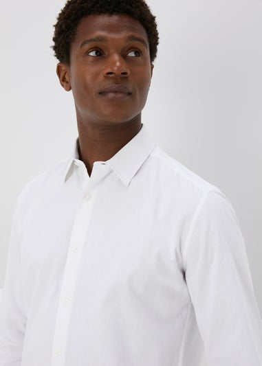 White Roll Up Sleeve Linen Shirt