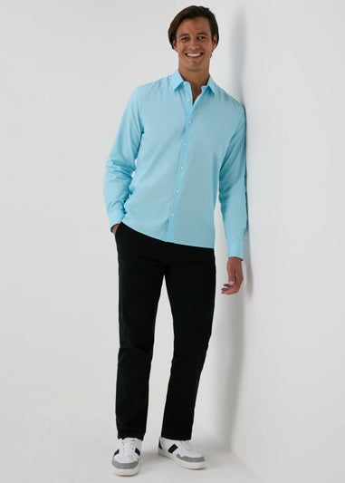 Blue Roll Sleeve Linen Shirt