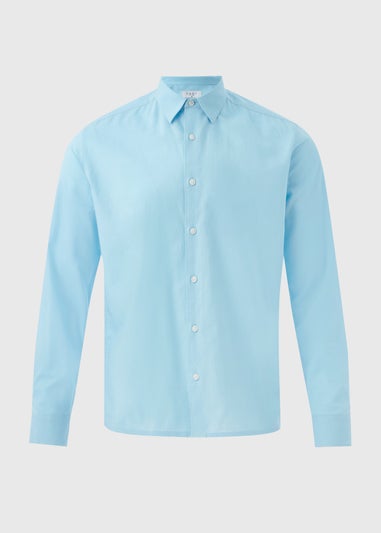 Blue Roll Sleeve Linen Shirt