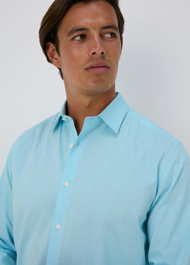 Blue Roll Sleeve Linen Shirt