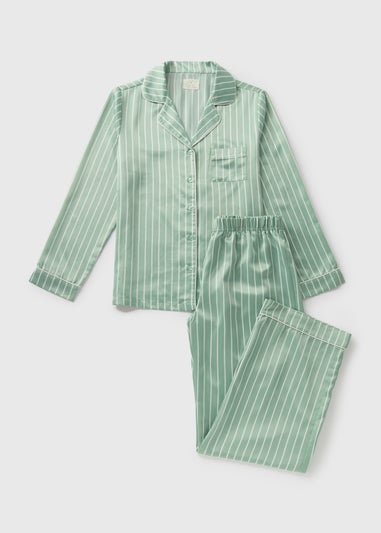 Green Stripe Satin Pyjama Set